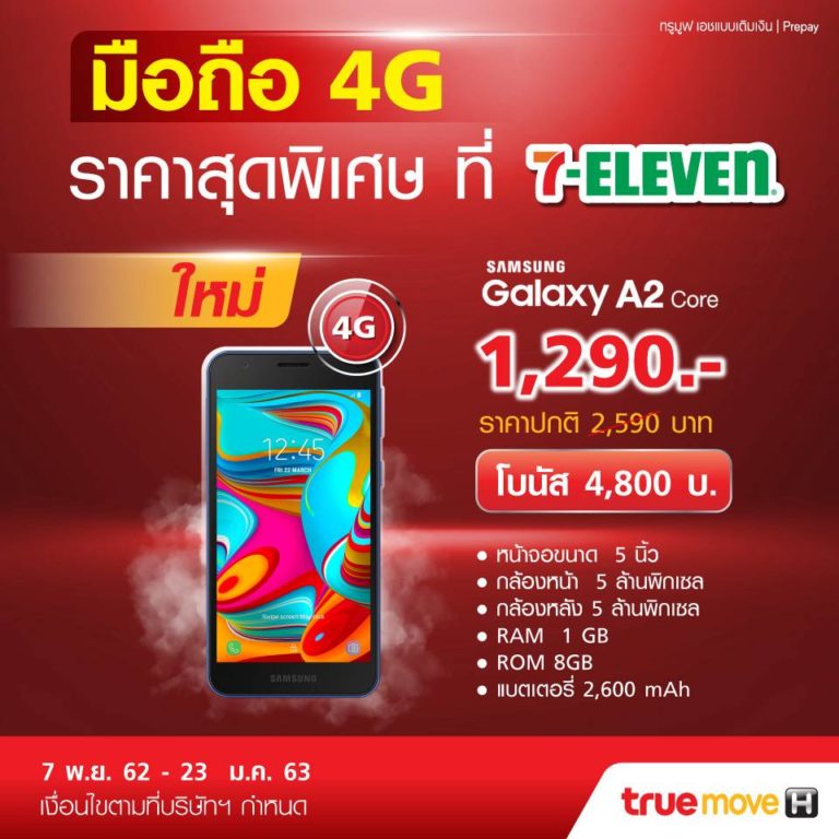 Samsung Galaxy A2 Core มือถือ Android Go ราคาประหยัด ที่ 7-Eleven 1,290 บาท ถึง 23 ก.พ.63