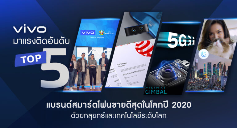 Vivo ติดอันดับท็อป 5 แบรนด์สมาร์ตโฟนยอดขายสูงสุดในโลก  พิสูจน์แบรนด์คุณภาพ ครองใจผู้ใช้ทั่วโลก