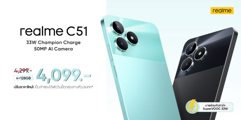 ไม่ซื้อไหวหรอ! เรียลมี ส่งราคาสุดช็อกฉลองปีมังกรทอง “realme C51 (4/128GB)” เหลือเพียง 4,099 บาท!